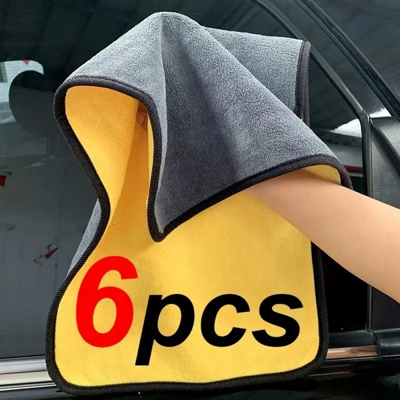 6-Piece Microfiber Car Cleaning Towels – Thick Double-Layer Drying Cloths