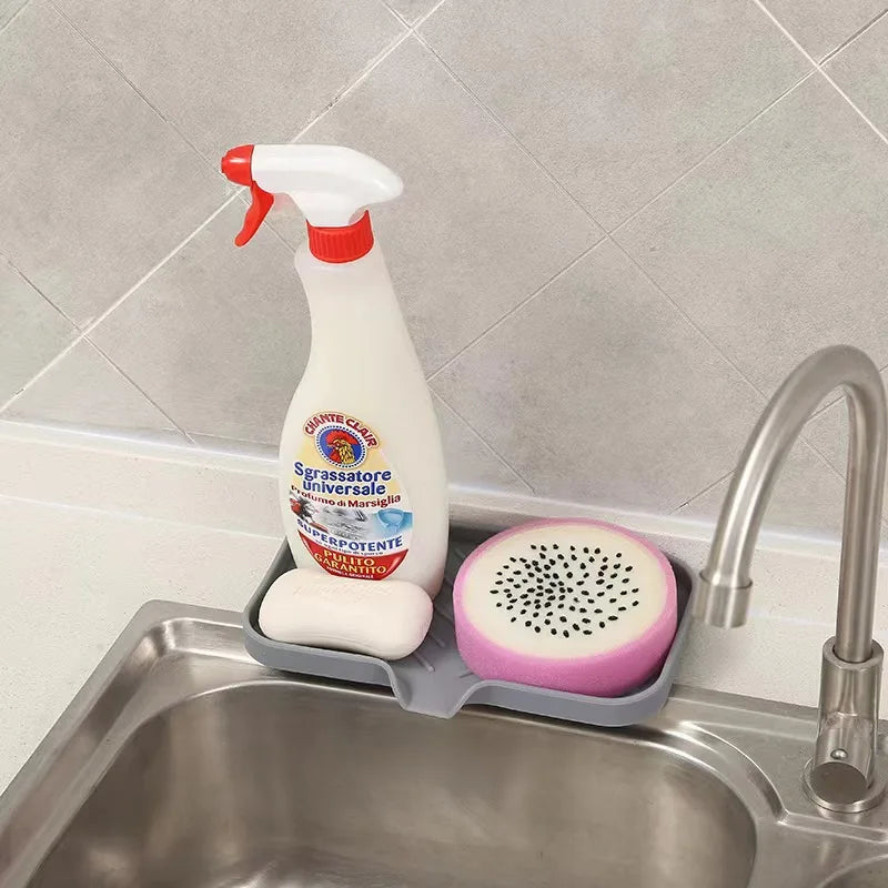 Silicone Sink Tray with Drain – Soap & Sponge Countertop Organizer