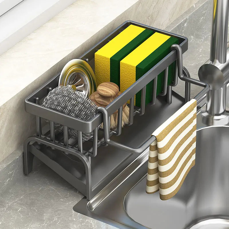 Kitchen Sink Sponge & Detergent Holder – Draining Storage Rack for Cleaning Cloths