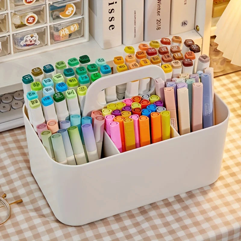 5-Compartment Desk Organiser with Handle – Portable Plastic Storage Basket