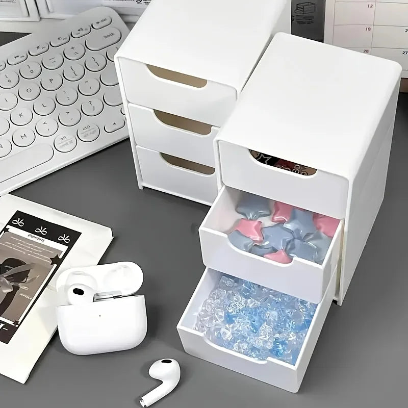 Small 3-Tier Desk Organiser with Drawers – Chic Portable Storage for Office Supplies, Jewellery & Cosmetics