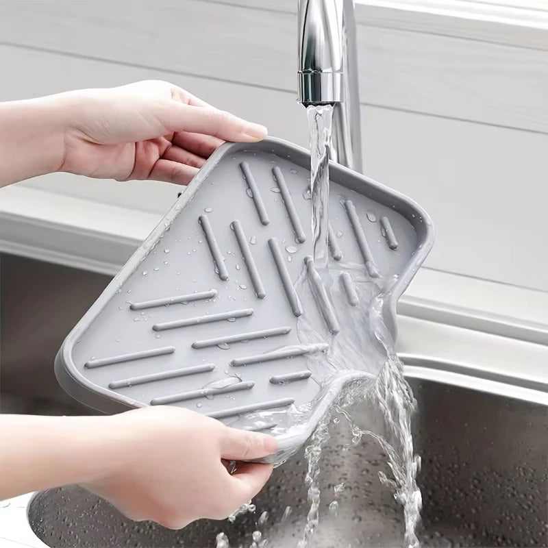 Silicone Sink Tray with Drain – Soap & Sponge Countertop Organizer