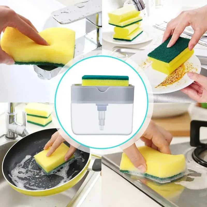 Press Soap Dispenser with Sponge Holder – Kitchen & Bathroom Liquid Detergent Dispenser