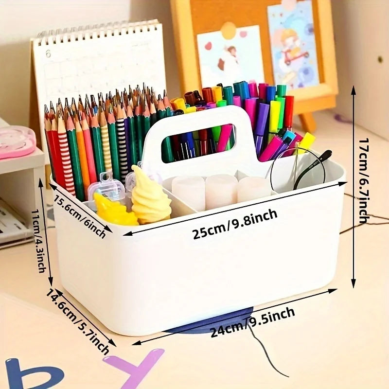 5-Compartment Desk Organiser with Handle – Portable Plastic Storage Basket