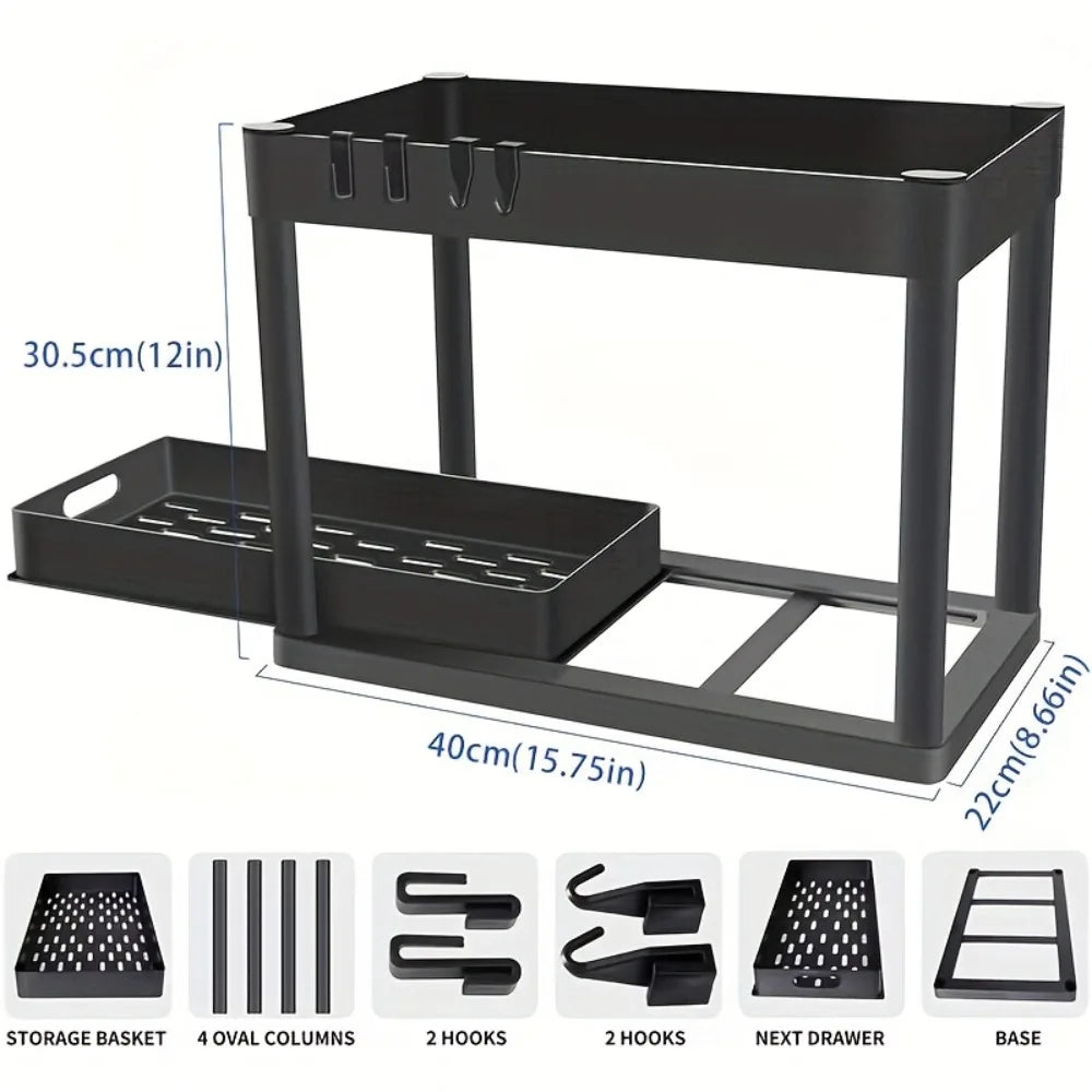 2-Tier Sliding Under-Sink Organizer – Space-Saving Cabinet Storage Drawer