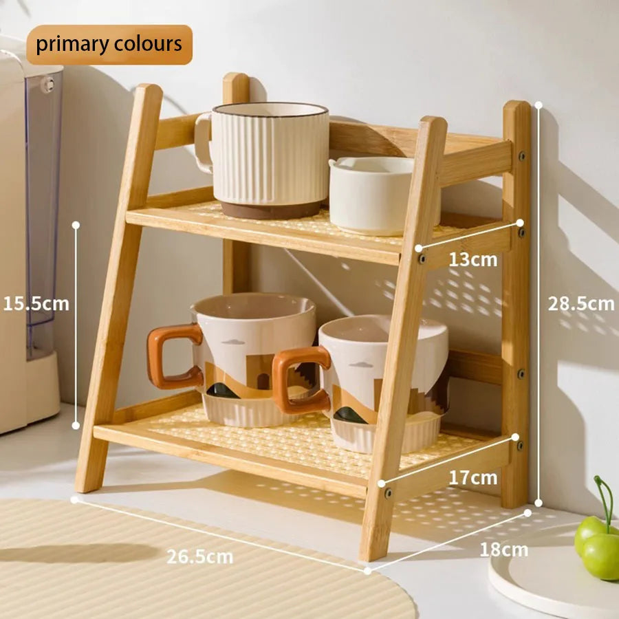 2-Tier Bamboo Countertop Organizer – Multi-Purpose Storage Shelf for Kitchen & Home