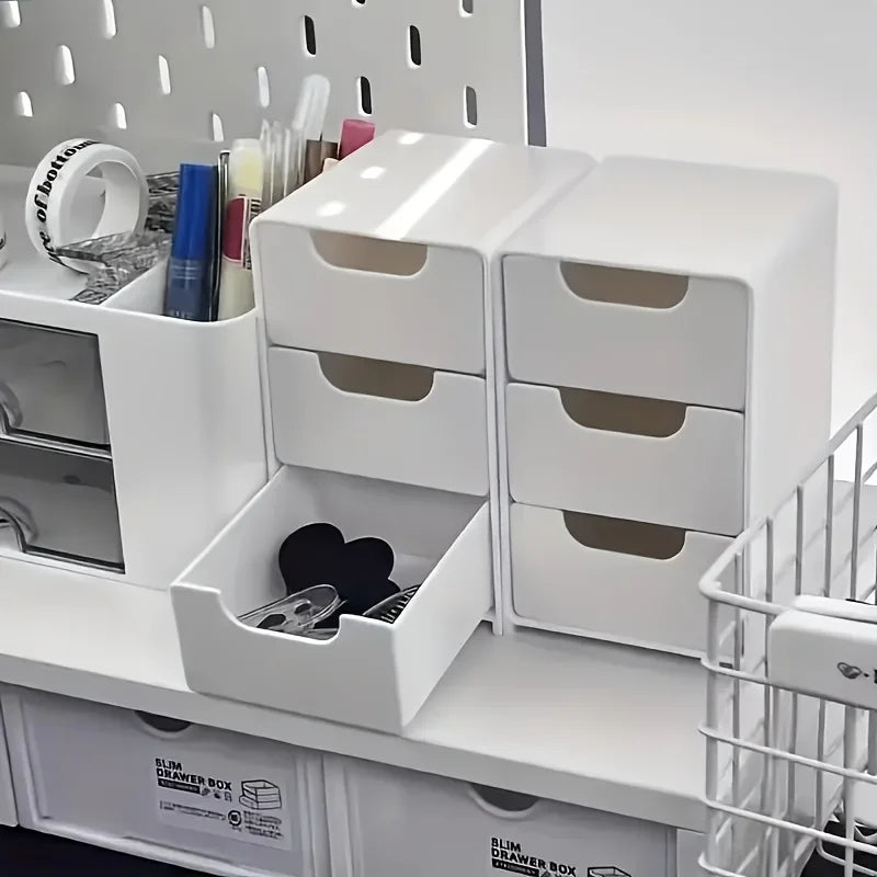 Small 3-Tier Desk Organiser with Drawers – Chic Portable Storage for Office Supplies, Jewellery & Cosmetics