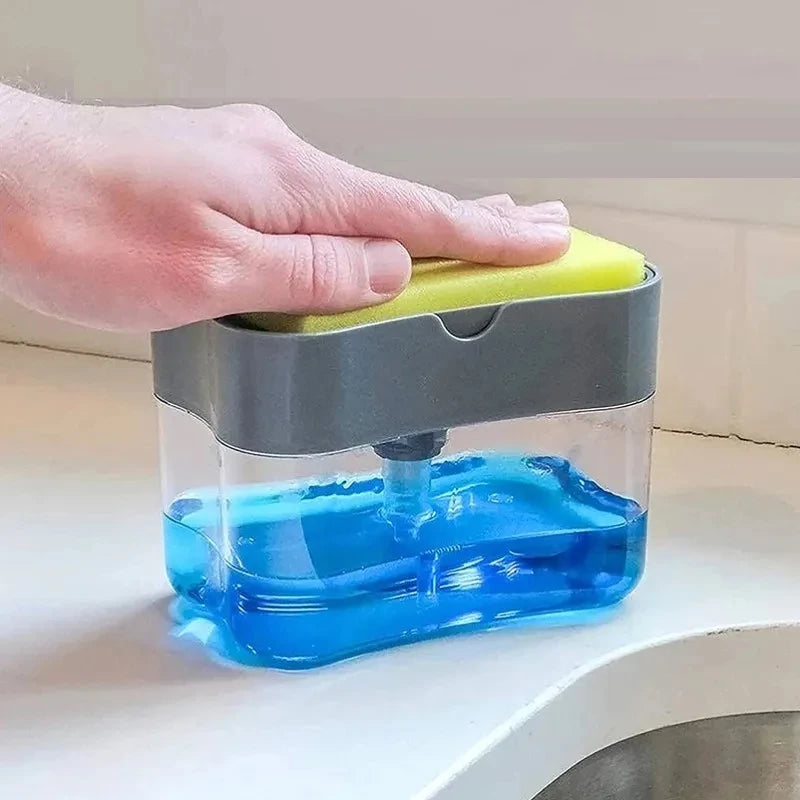 Press Soap Dispenser with Sponge Holder – Kitchen & Bathroom Liquid Detergent Dispenser