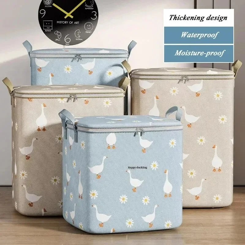 Daisy Goose Storage Bag For Quilt Down Jacket Winter Clothing Large Capacity Foldable Closet Organizer Cotton Quilt Storage Bags