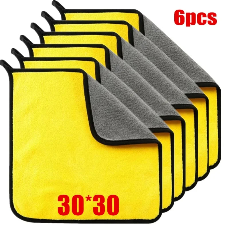 6-Piece Microfiber Car Cleaning Towels – Thick Double-Layer Drying Cloths