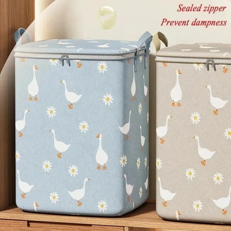 Daisy Goose Storage Bag For Quilt Down Jacket Winter Clothing Large Capacity Foldable Closet Organizer Cotton Quilt Storage Bags