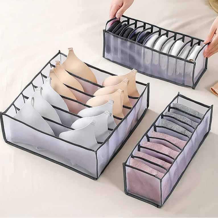 Underwear & Socks Drawer Organizer – Washable Mesh Storage Box with Compartments
