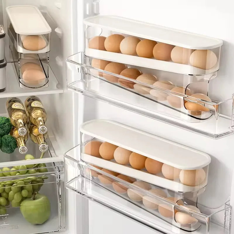 Automatic Rolling Egg Holder – Space-Saving Refrigerator Egg Dispenser Rack
