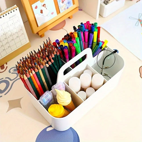 5-Compartment Desk Organiser with Handle – Portable Plastic Storage Basket