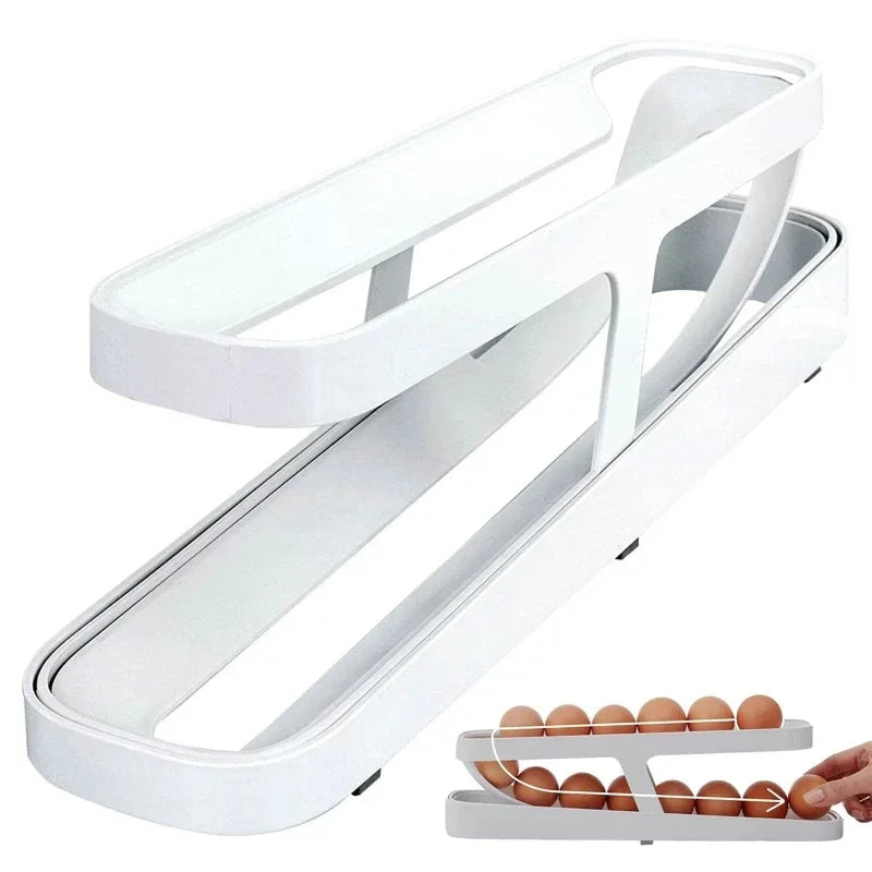 Automatic Rolling Egg Holder – Space-Saving Refrigerator Egg Dispenser Rack