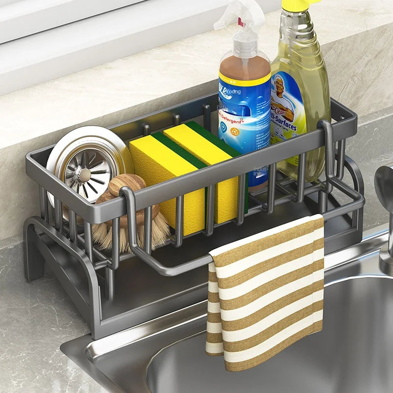 Kitchen Sink Sponge & Detergent Holder – Draining Storage Rack for Cleaning Cloths
