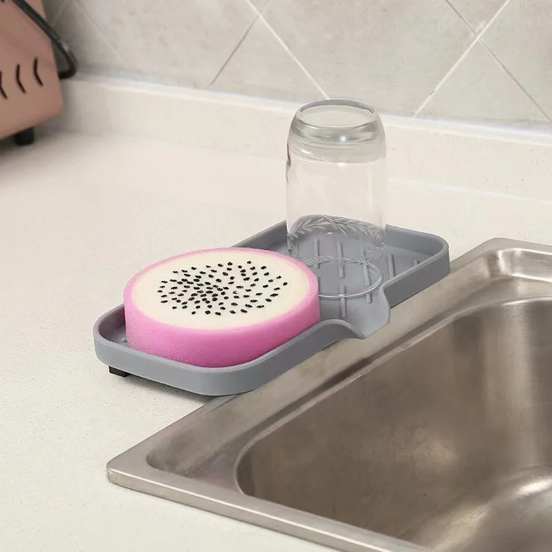 Silicone Sink Tray with Drain – Soap & Sponge Countertop Organizer