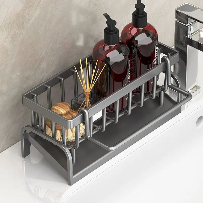 Kitchen Sink Sponge & Detergent Holder – Draining Storage Rack for Cleaning Cloths
