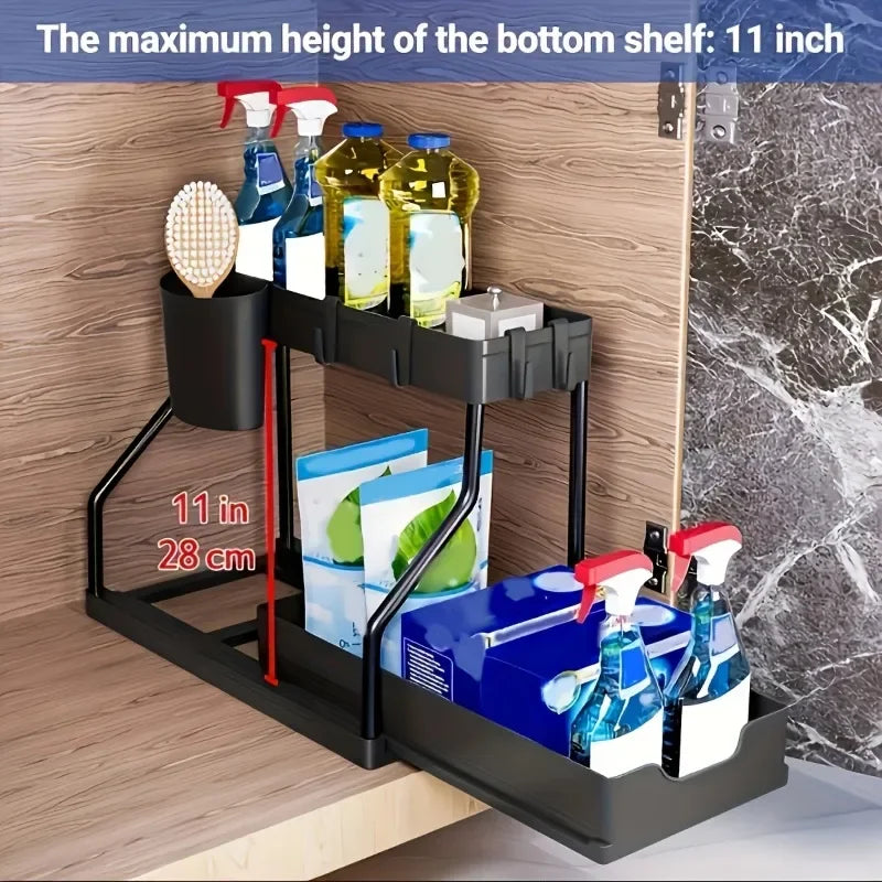 2-Tier Sliding Under-Sink Organizer – Space-Saving Cabinet Storage Drawer