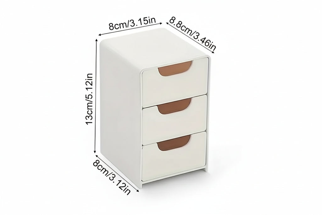 Small 3-Tier Desk Organiser with Drawers – Chic Portable Storage for Office Supplies, Jewellery & Cosmetics