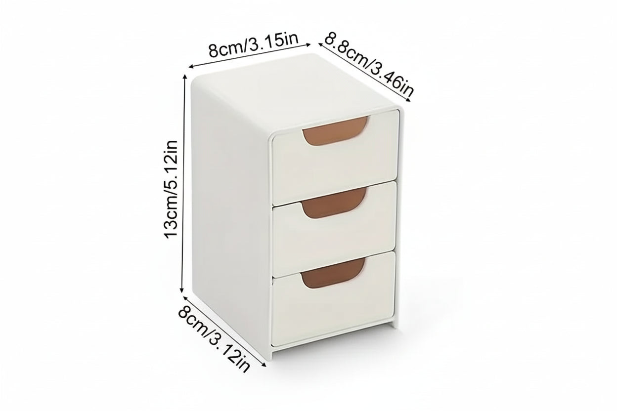 Small 3-Tier Desk Organiser with Drawers – Chic Portable Storage for Office Supplies, Jewellery & Cosmetics