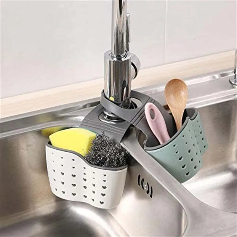 Adjustable Sink Hanging Caddy – Rubber Soap & Sponge Holder