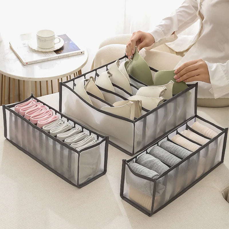 Underwear & Socks Drawer Organizer – Washable Mesh Storage Box with Compartments