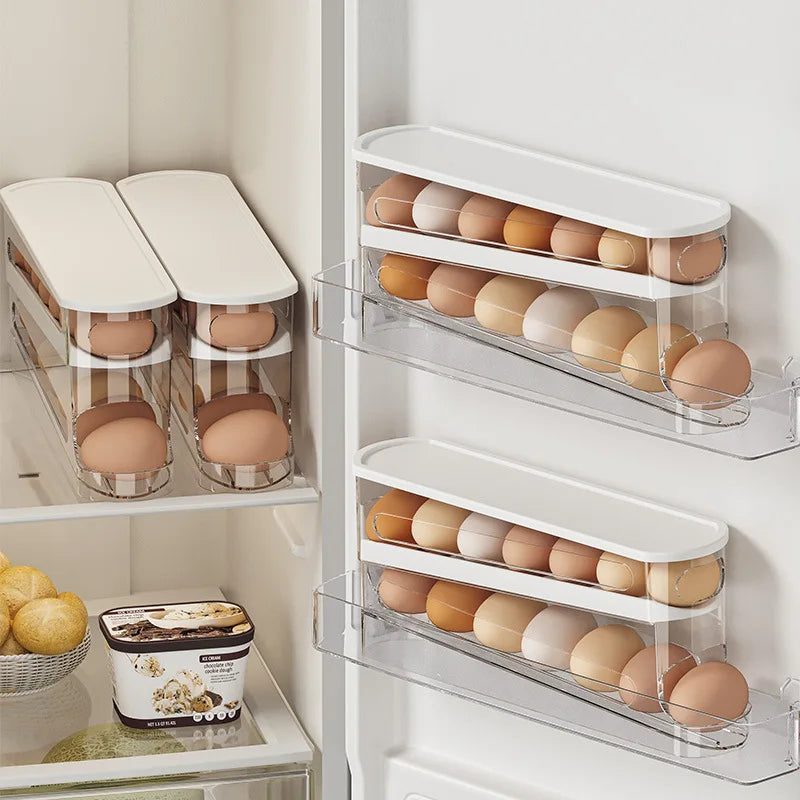 Automatic Rolling Egg Holder – Space-Saving Refrigerator Egg Dispenser Rack