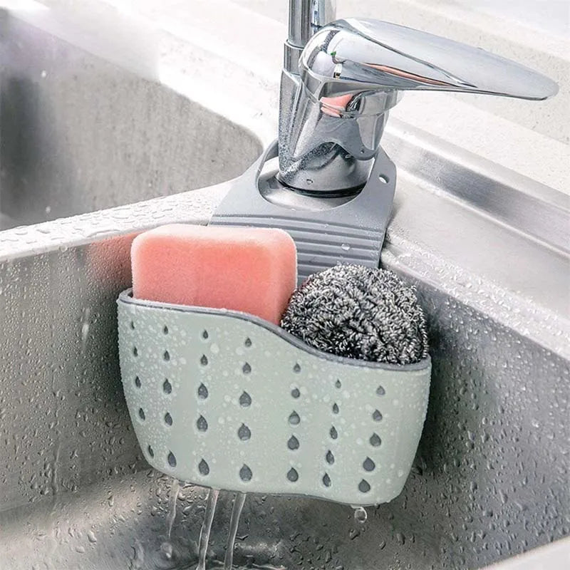 Adjustable Sink Hanging Caddy – Rubber Soap & Sponge Holder